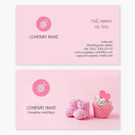 Knitting business card template. Yarn, knitting needles.