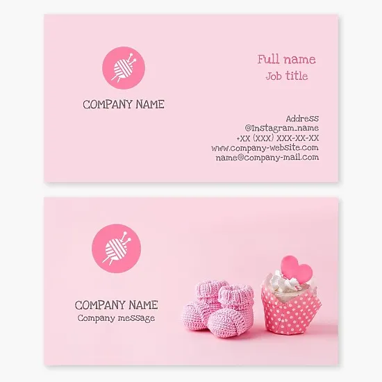 Knitting business card template. Yarn, knitting needles.