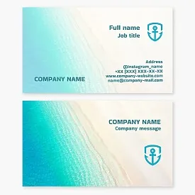 Business card template. Anchor, shield. Production, repair, modernization and rental of yachts, boats, sailboats. Sea walks.