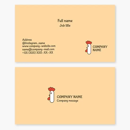 Business card template with a chicken logo. Broiler production. Poultry meat. Chicken meat. Poultry farming. Hatching eggs. Cafe, restaurant.