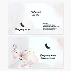 Business card template. Abstraction. Feather, flower. Poetry. Publishing house.