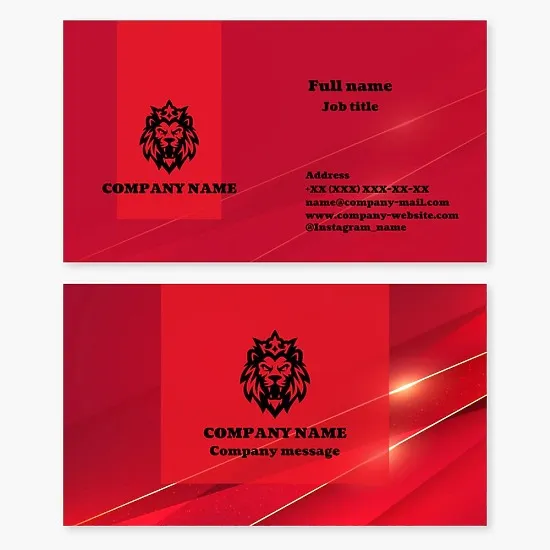 "Royal Lion" business card template. Roaring lion, crown. Abstract. Symbol of power, strength, courage, leadership, determination, and nobility.