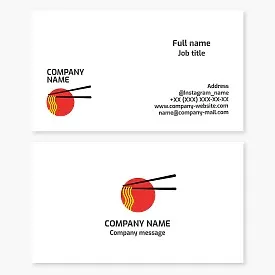 Chopsticks Noodles Business Card Template. Japanese Noodles. Cafe.