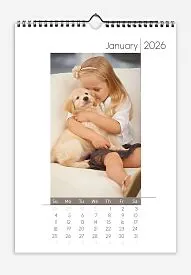 Calendar template "Girl and her puppy" with large, colorful photos in a simple style.
