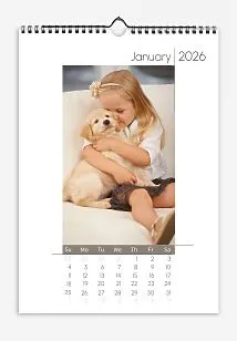 Calendar template "Girl and her puppy" with large, colorful photos in a simple style.