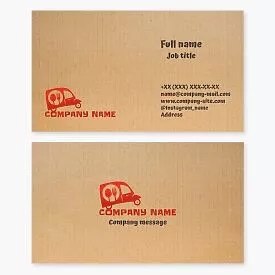 Business card template. Mobile canteen. Lunch delivery. Van, spoon, fork.