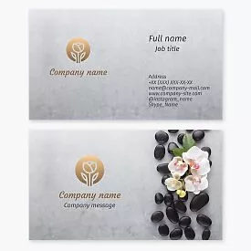 Business card template. Spa salon. Flower, orchid, stones.