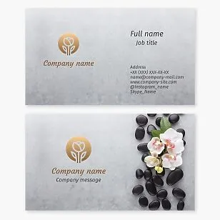 Business card template. Spa salon. Flower, orchid, stones.