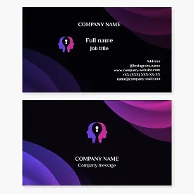 Abstract business card template with the Two Heads One Lock logo. Psychologist, psychoanalyst, psychotherapist.