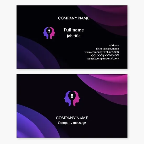 Abstract business card template with the Two Heads One Lock logo. Psychologist, psychoanalyst, psychotherapist.