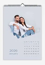 Silver Wall Calendar. Photos of newlyweds in grunge blots.