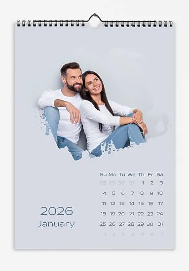 Silver Wall Calendar. Photos of newlyweds in grunge blots.