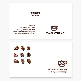 Coffee business card template. Cup, smile.