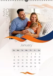 Calendar template Cute family with abstract wave in the color of parents' clothes