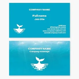 Business card template: whale, fishing, seafood, sea trips, diving