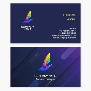 Business card template "Bird and hand in rainbow colors. Rainbow."