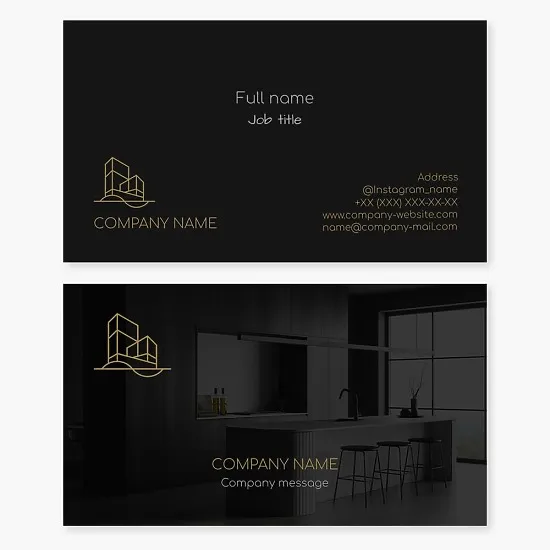Business card template. Kitchen and other room renovation. Interior design. Architecture. Repair and finishing works.