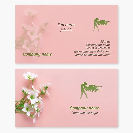 Woman Angel | Dancing Angel | Flower | Business card template for a beauty salon or dance studio.