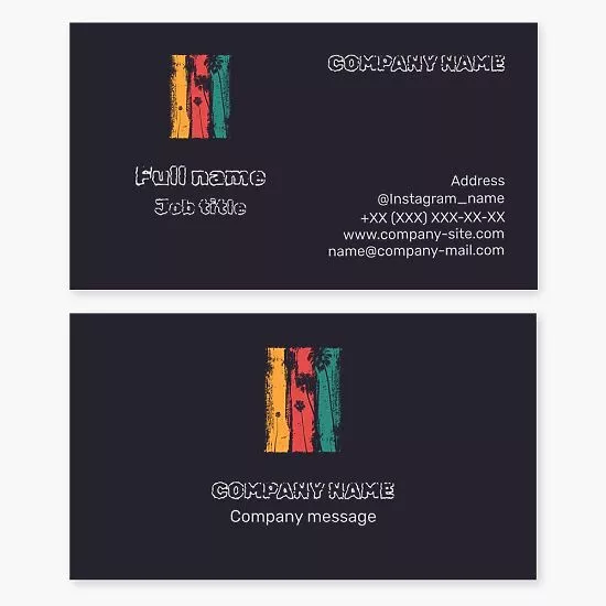 Yellow Red Green Logo with Palm Trees Business Card Template