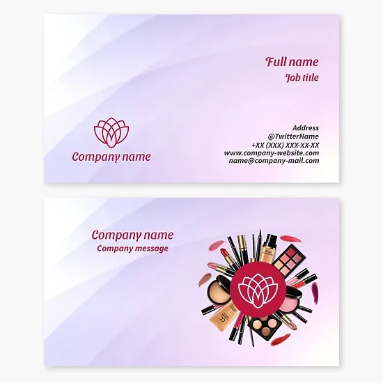 Makeup business card template. Tools and materials for makeup.