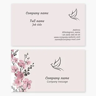 Flowers, bird, dove | Symbol of peace, purity, love, hope | Business card template