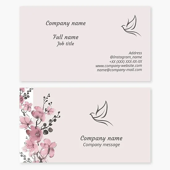 Flowers, bird, dove | Symbol of peace, purity, love, hope | Business card template