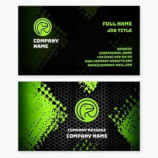 Business card template with Green Dino logo.