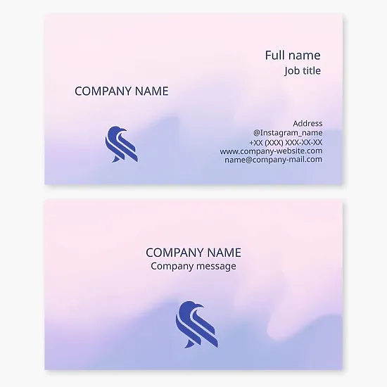 Business card template with abstract bird logo. Symbol of freedom, connection with heaven, hope, well-being.