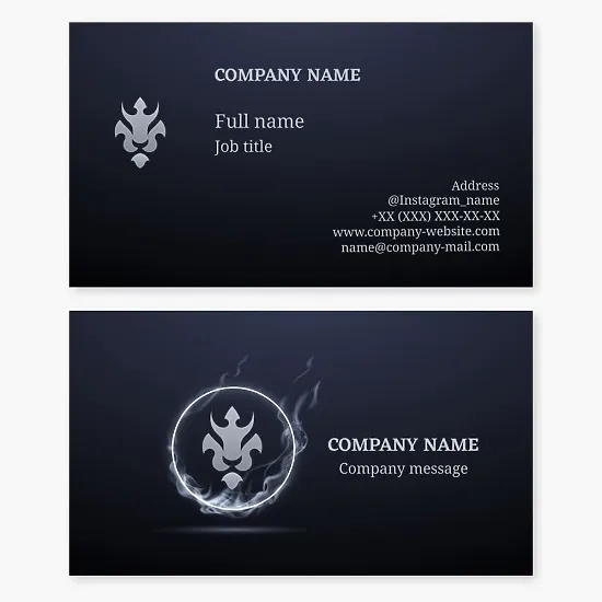 Business card template featuring a lion head with a royal style crown. Circus performance. Lions jumping through a burning hoop. Taming a lion.