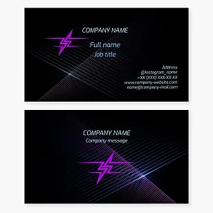 Business card template with lightning logo. Symbol of divine will, creative impulse, power, speed, destruction of ignorance, enlightenment, punishment and unexpected insight.
