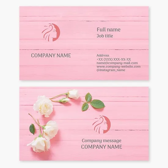 Business card template. Abstract. Profile of a woman's head, flower. Beauty salon.