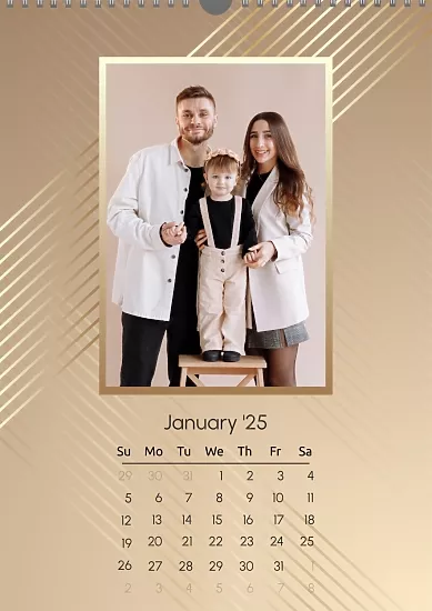 Calendar template Young family in a simple golden style