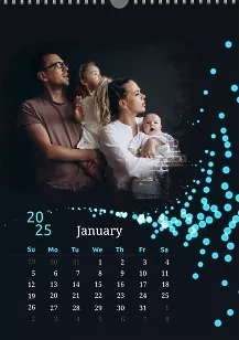 Calendar template Cute family with scattering bokeh on dark background