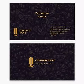 Business card template. Coffee bean, cafe, letter Q.