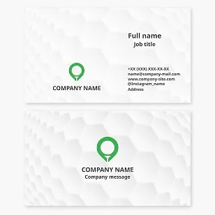 Business card template. Golf club. Golf instructor. Golf accessories store. Location icon, golf ball.