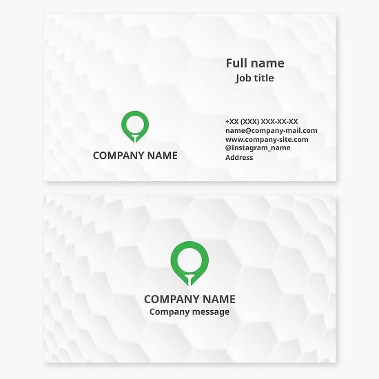 Business card template. Golf club. Golf instructor. Golf accessories store. Location icon, golf ball.