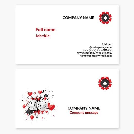 Business card template for poker, casino