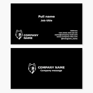 Business card template. Smiling wolf. Abstract. Symbol of strength, fearlessness, wisdom, independence, and self-sufficiency. Brand. Sports team.