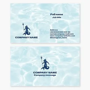 Business card template. Poseidon, Neptune. Abstract. Symbol of the sea element, power over the oceans, storms, and protection of sailors.