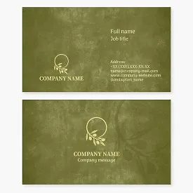 Business card template. Olive branch. Olive oil. Letter O.