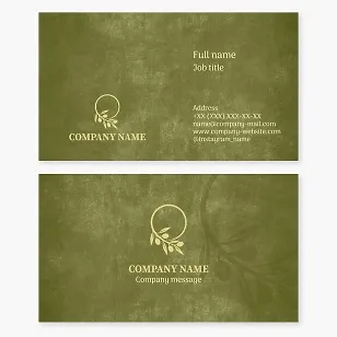 Business card template. Olive branch. Olive oil. Letter O.