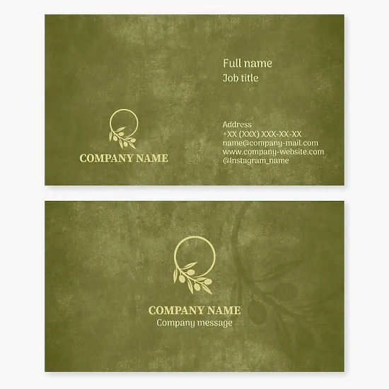 Business card template. Olive branch. Olive oil. Letter O.