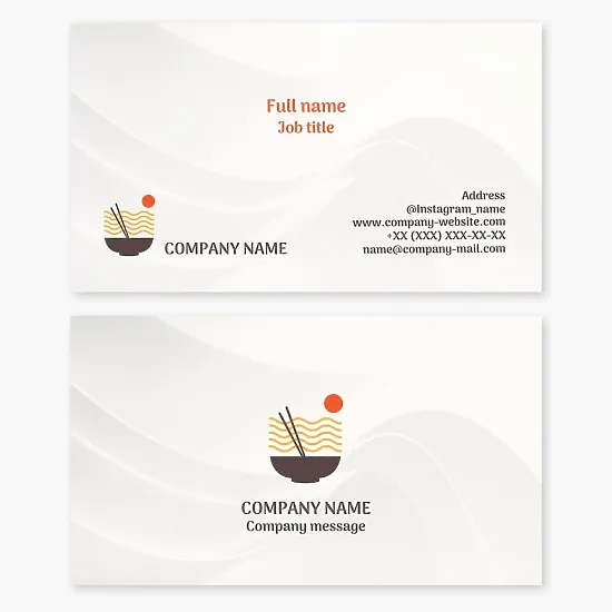 Business card template. Japanese noodles. Udon, ramen, soba, miyabi, harusame. Japanese cuisine restaurant, cafe.