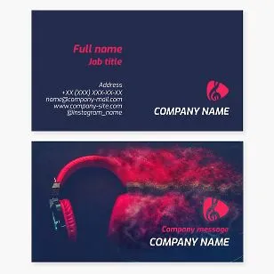 Business card template. Pick, musical note, headphones. Recording studio.