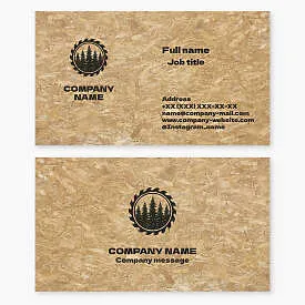 Forest Wood sawmill business card template. Lumber. Wood chip panel materials. Saw, spruce forest.