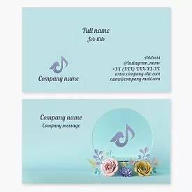 Creative Business Card Template with Bird Music Logo and Flower-Decorated Water Globe