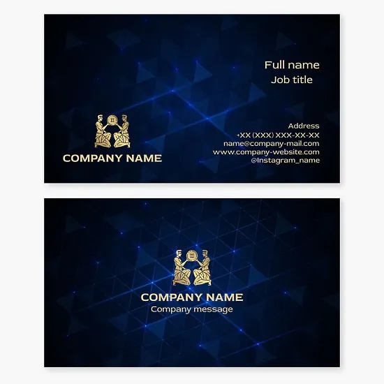 Business card template. Gemini zodiac sign. Symbol of the air element, intellect, communication, duality, and changeability.