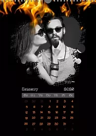 Calendar template Young hipster family with burning photos