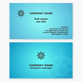 Business card template. Ship steering wheel. Marine vessel manufacturing. Boat trips.