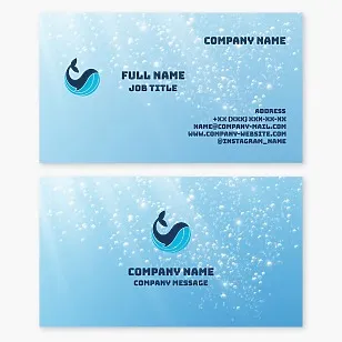 A children's-themed business card template featuring a blue whale. Abstract. Water park.